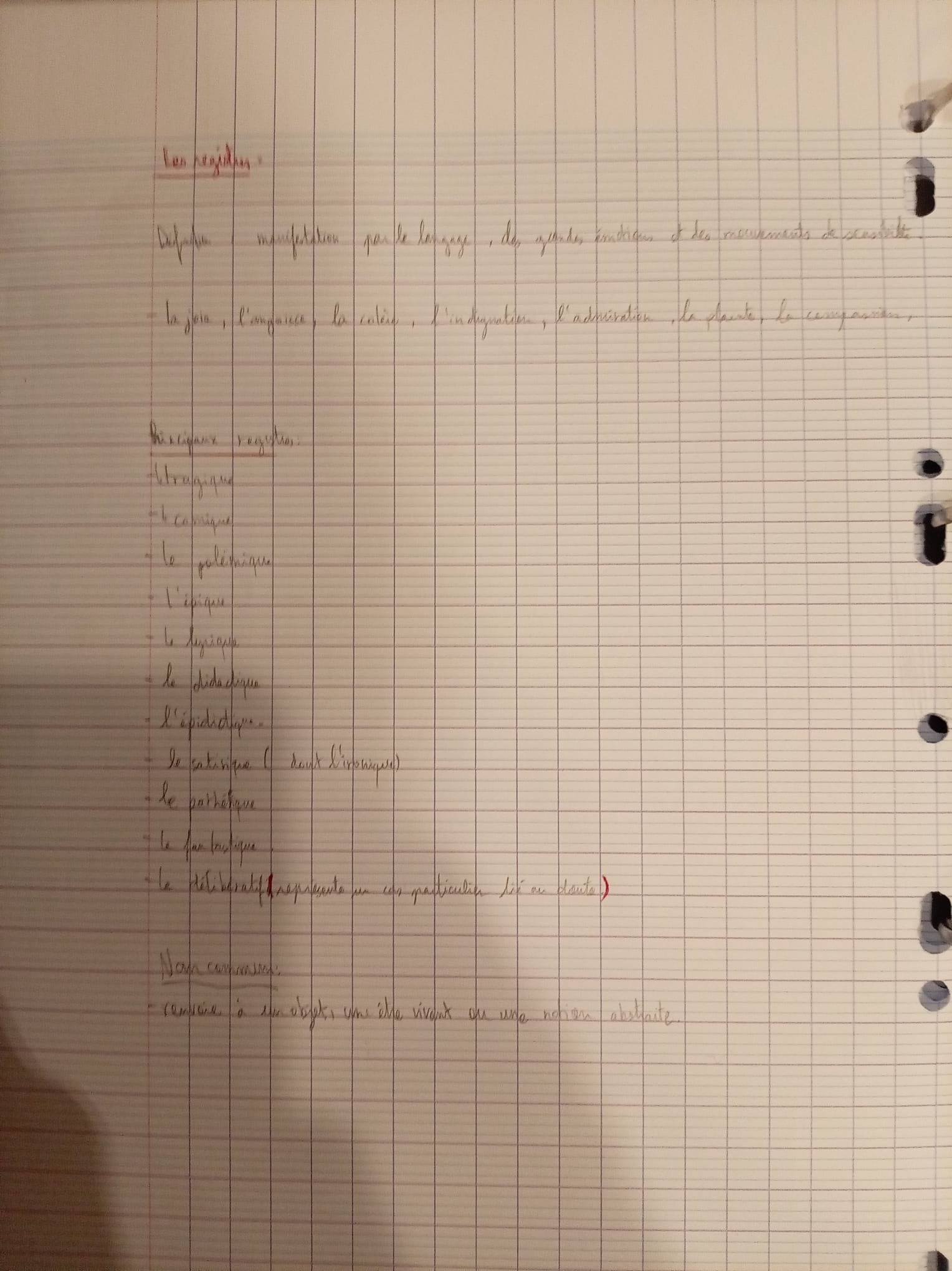 Notes manuscrites de l’élève sur les registres