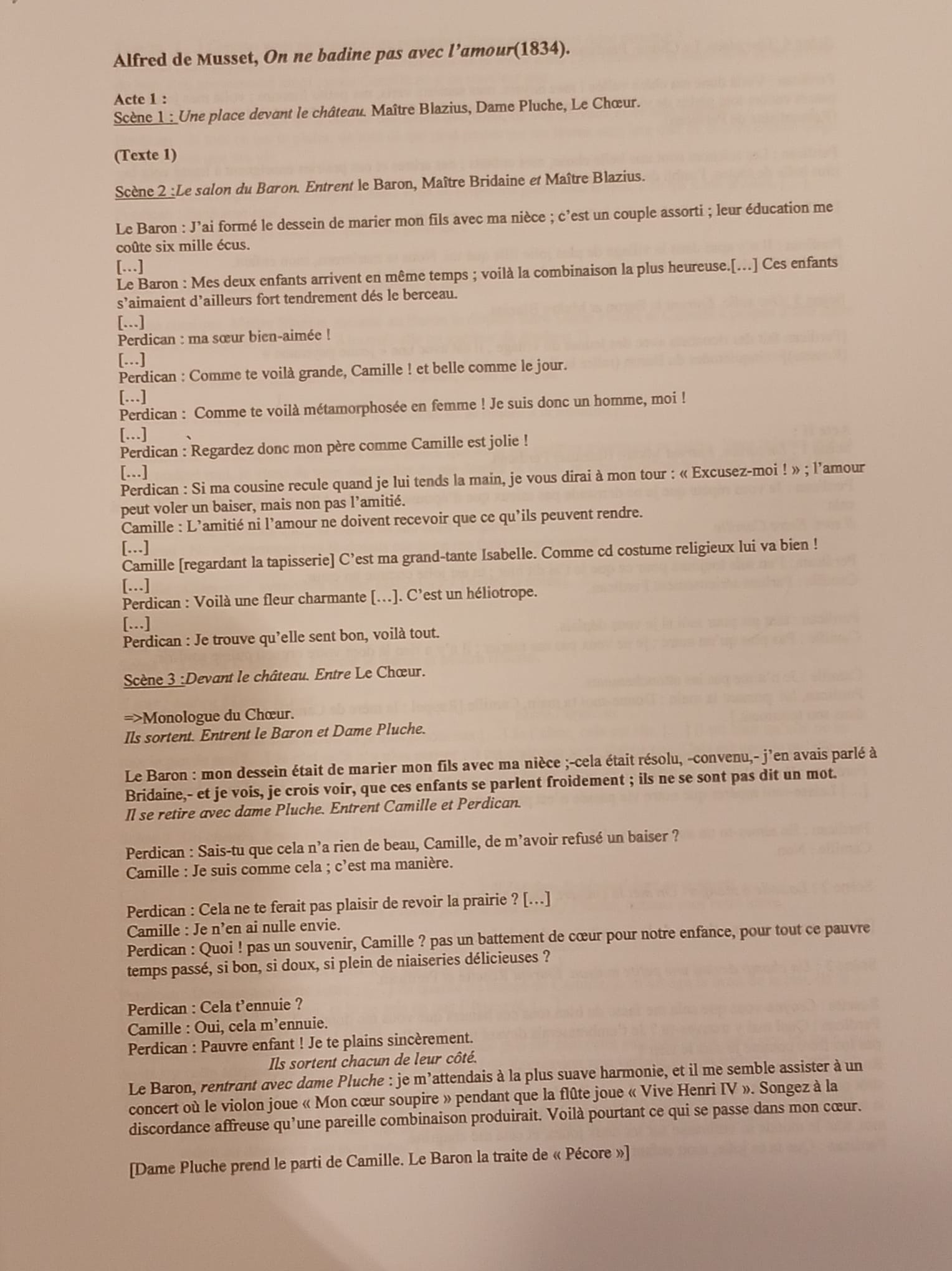 Cours du professeur de Musset, page 1