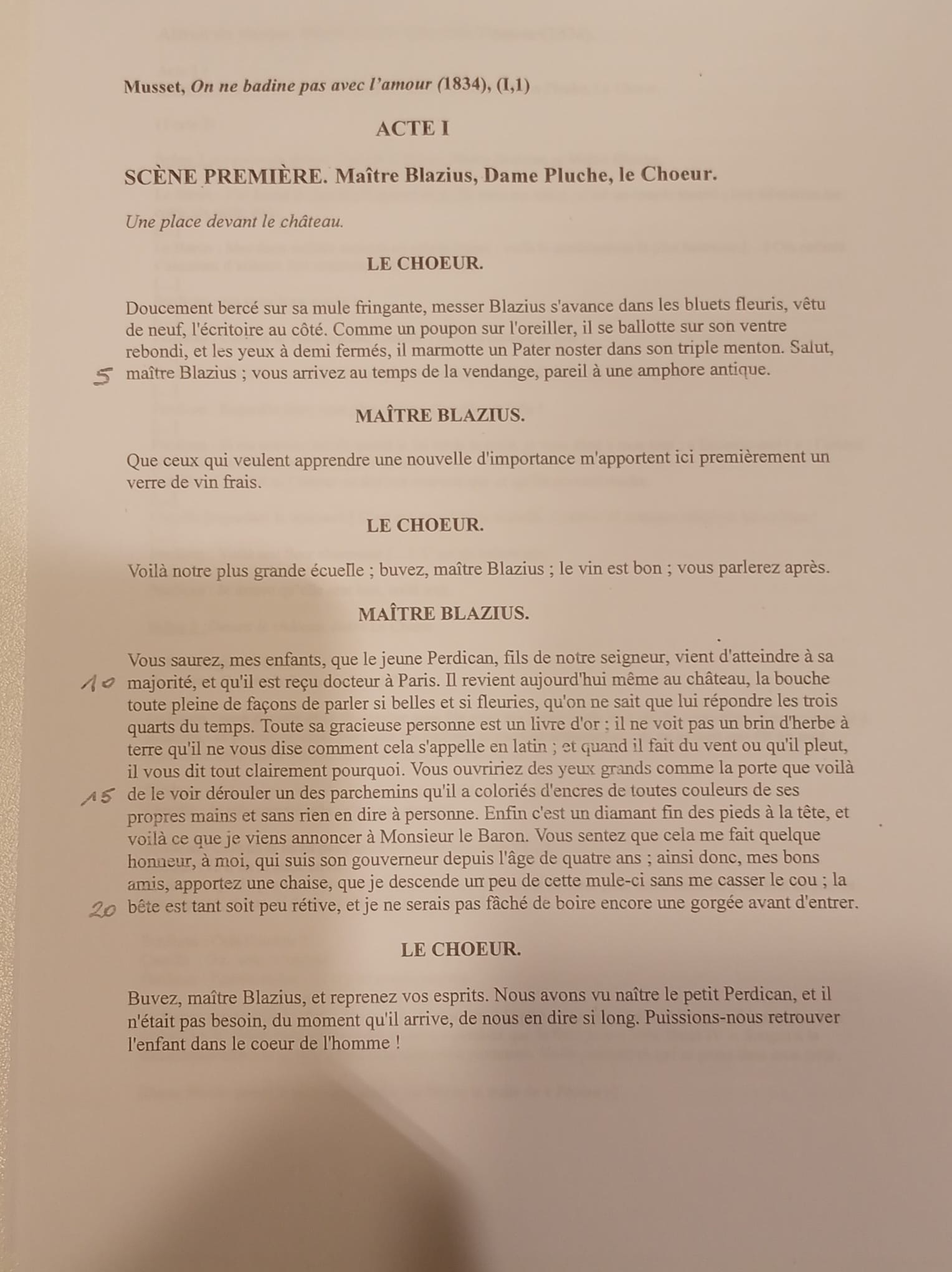 Feuille autonome du texte 1 de Musset remise à Edgar