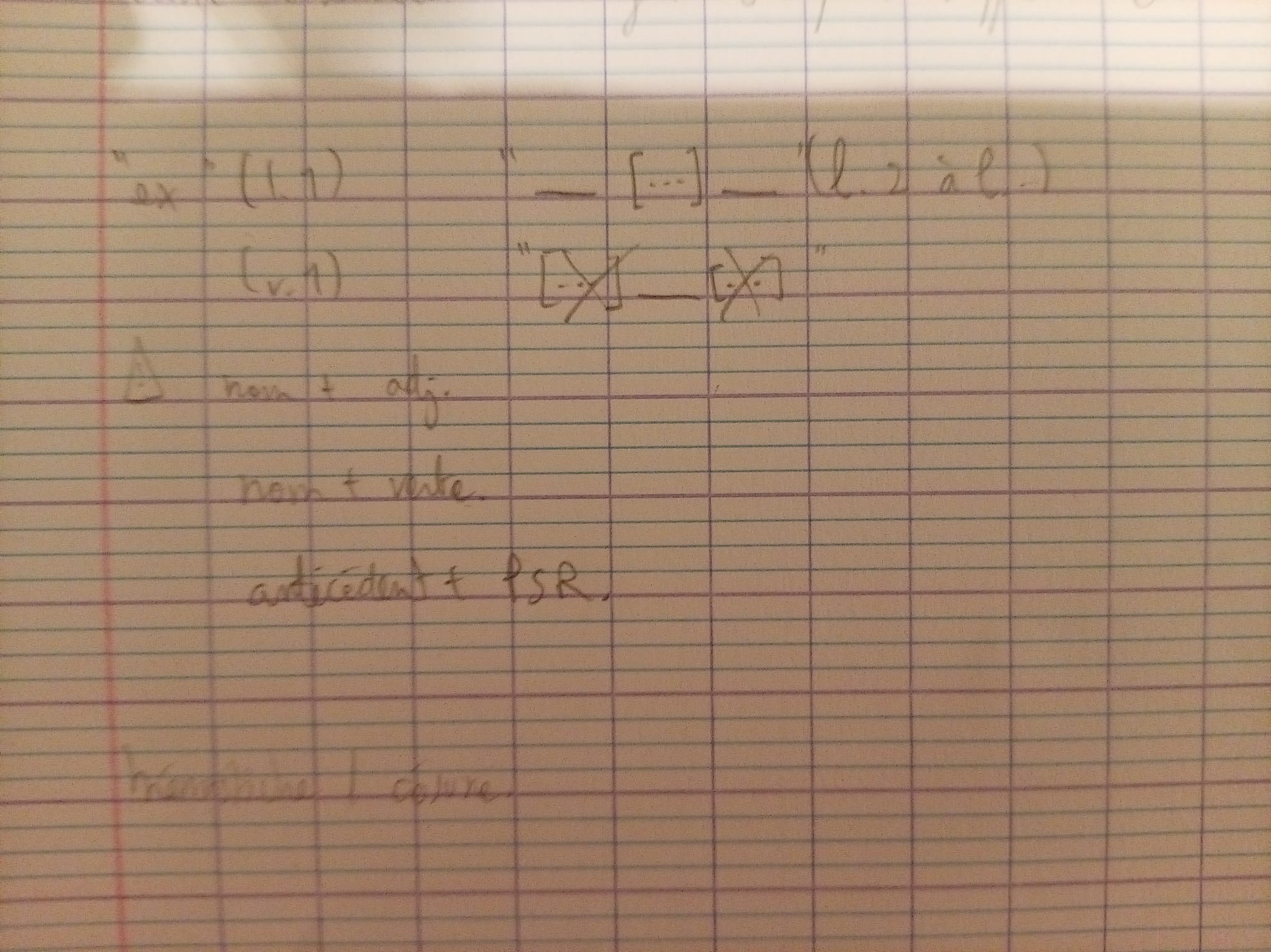 Notes manuscrites de l’élève sur la proposition subordonnée relative