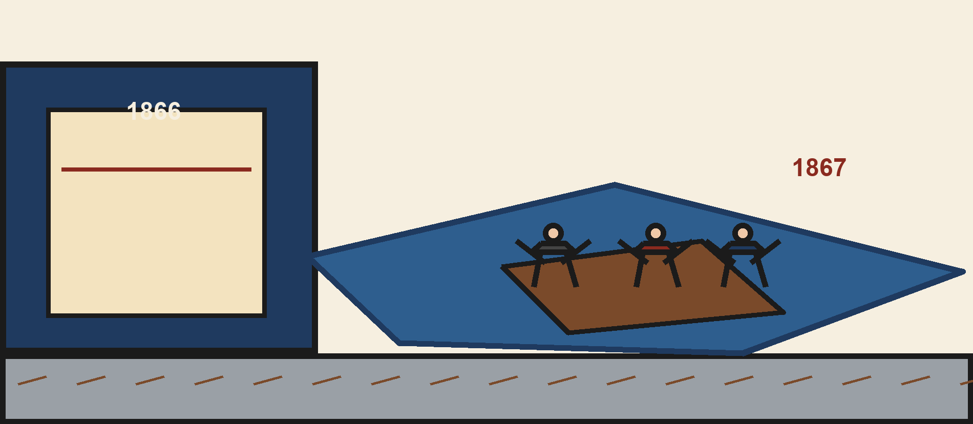Au bord d’un fleuve sombre, une barque porte trois silhouettes sans visage ; derrière elles, le passage du Pont-Neuf se prolonge en boutique étroite où le même crime continue d’occuper l’espace.